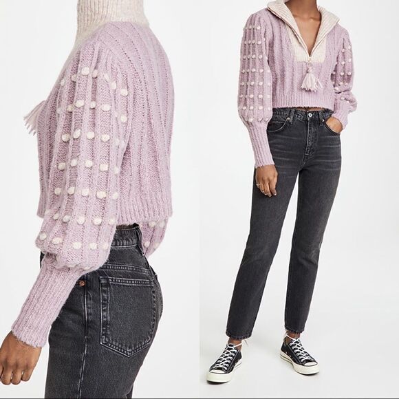 LoveShackFancy Jonae Cropped Mock Zip Up Sweater - Muscat Grape - Picture 6 of 12